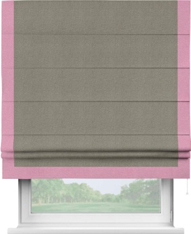 Римская штора «Кортин» с кантом Виктория, для проема, ткань лён димаут, серо-зелёный