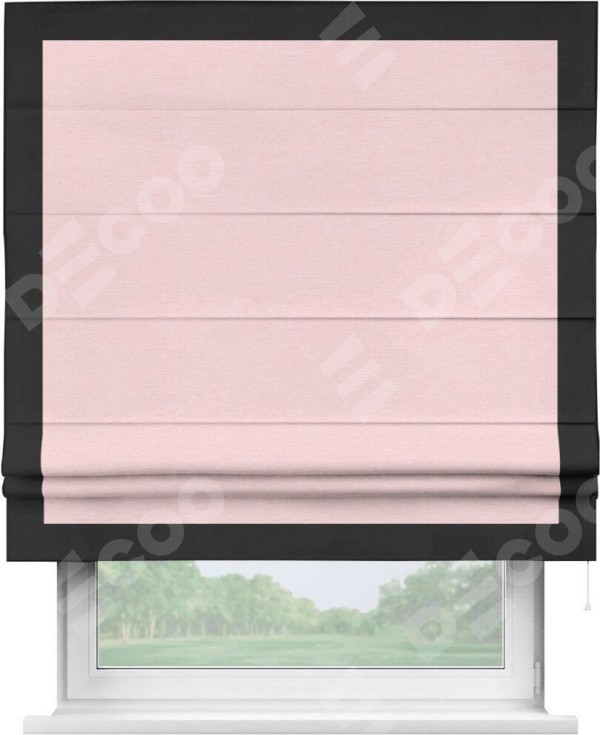 Римская штора «Кортин» с кантом Чесс, для проема, ткань блэкаут однотонный розовый