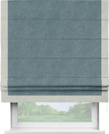 Римская штора «Кортин» для проема, канвас серо-голубой, с кантом Виктория