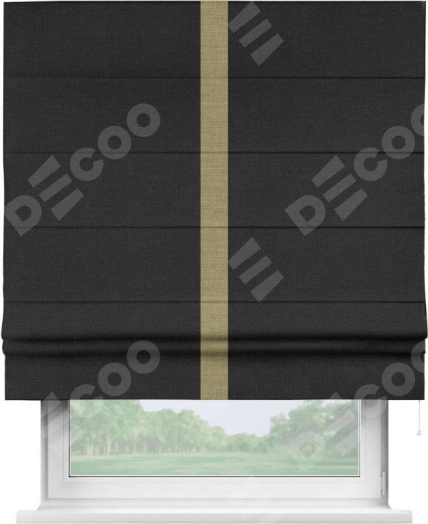 Римская штора «Кортин» с кантом Хайвэй, для проема, ткань лён черный
