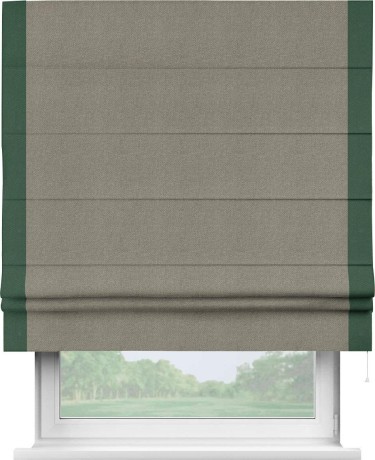 Римская штора «Кортин» с кантом Стрим Дуо, для проема, ткань лён димаут, серо-зелёный