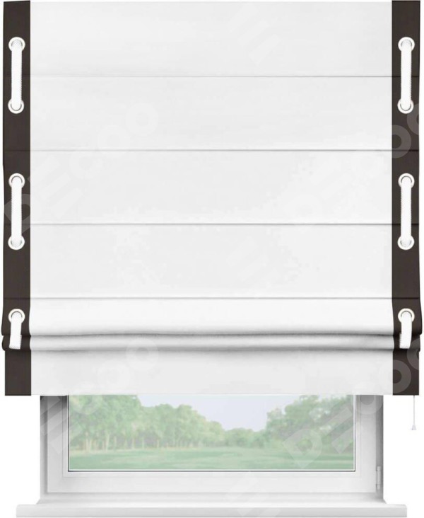 Римская штора «Кортин» с кантом Стрим Дуо (люверсы с пояском), для проема, ткань однотонная белоснежная