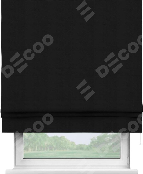 Римская штора «Кортин» для проема, ткань блэкаут однотонный, черный