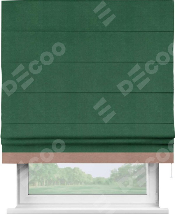 Римская штора «Кортин» с кантом Джестер, для проема, ткань вельвет зеленый