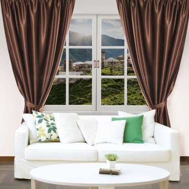 Штора портьерная &quot;Этель&quot; ширина 135 см, высота 250 см, цвет шоколадный, глянцевая