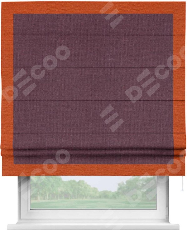 Римская штора «Кортин» с кантом Чесс, для проема, ткань лён фиолетовый