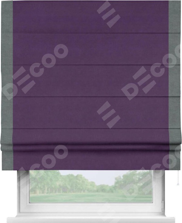 Римская штора «Кортин» с кантом Стрим Дуо, для проема, ткань вельвет темно-фиолетовый