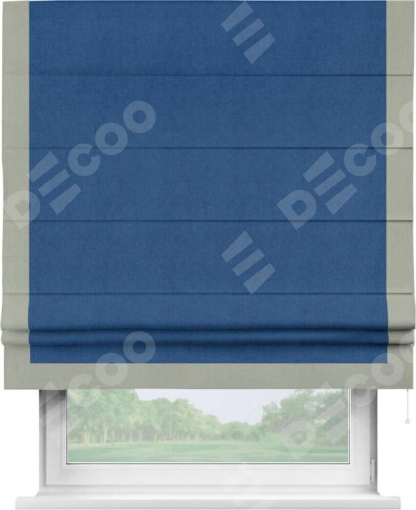 Римская штора «Кортин» с кантом Виктория, для проема, ткань вельвет синий
