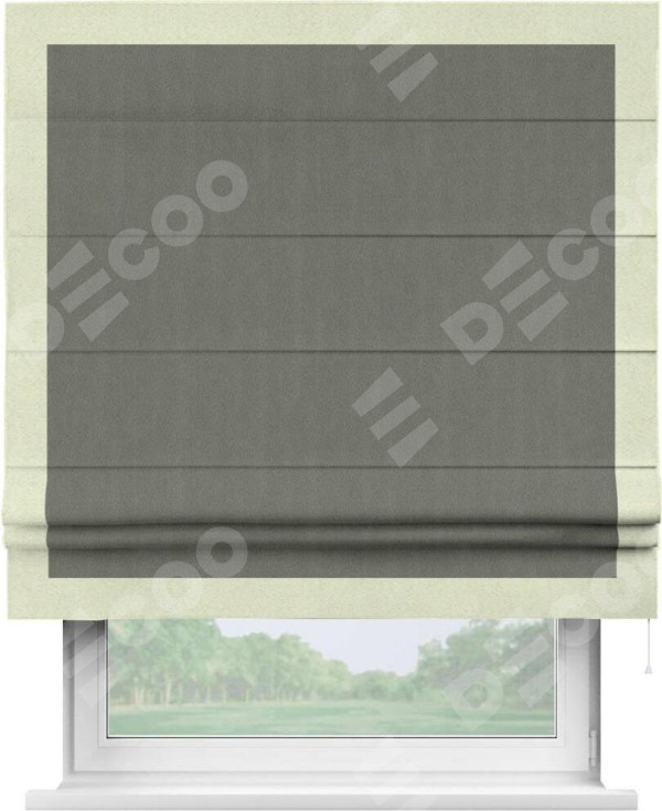 Римская штора «Кортин» с кантом Чесс, для проема, ткань блэкаут однотонный тёмно-серый