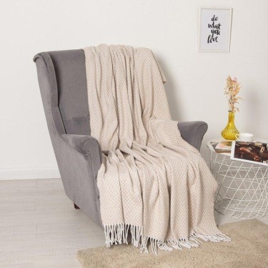 Плед Валенсия 140х200 см, Антонио бел/беж ,хлопок 50%,п/э30%,пан 20%