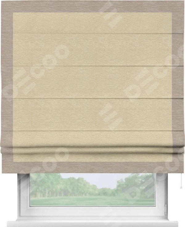 Римская штора «Кортин» с кантом Чесс, для проема, ткань софт однотонный светло-бежевый