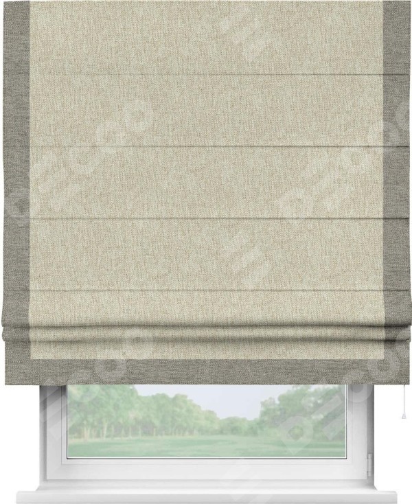 Римская штора «Кортин» с кантом Виктория, для проема, ткань стиф димаут светло-бежевый