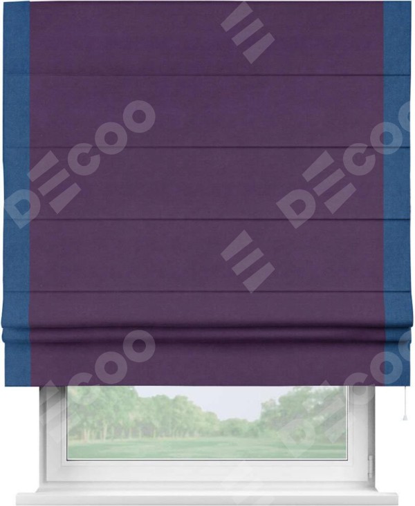 Римская штора «Кортин» с кантом Стрим Дуо, для проема, ткань вельвет темно-фиолетовый