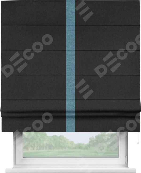 Римская штора «Кортин» с кантом Хайвэй, для проема, ткань лён черный