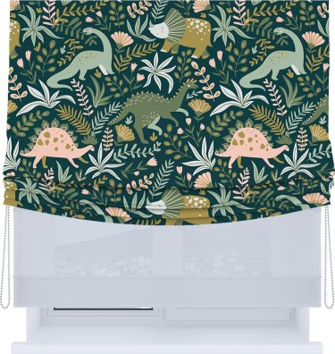 Римская штора «Кортин», день-ночь с мягкими складками, «Удивительный дино»