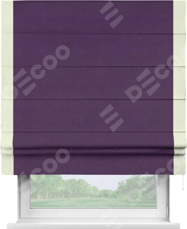Римская штора «Кортин» с кантом Стрим Дуо, для проема, ткань вельвет темно-фиолетовый