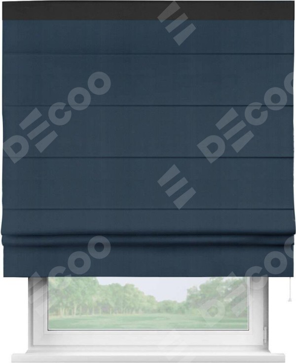 Римская штора «Кортин» с кантом Кинг, для проема, ткань блэкаут однотонный синий