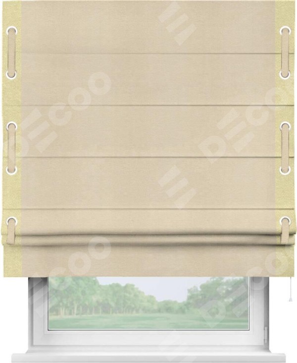 Римская штора «Кортин» с кантом Стрим Дуо (люверсы с пояском), для проема, ткань софт однотонный бежевый лайт