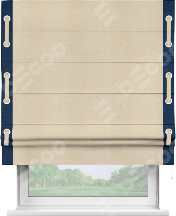 Римская штора «Кортин» с кантом Стрим Дуо (люверсы с пояском), для проема, ткань софт однотонный бежевый лайт