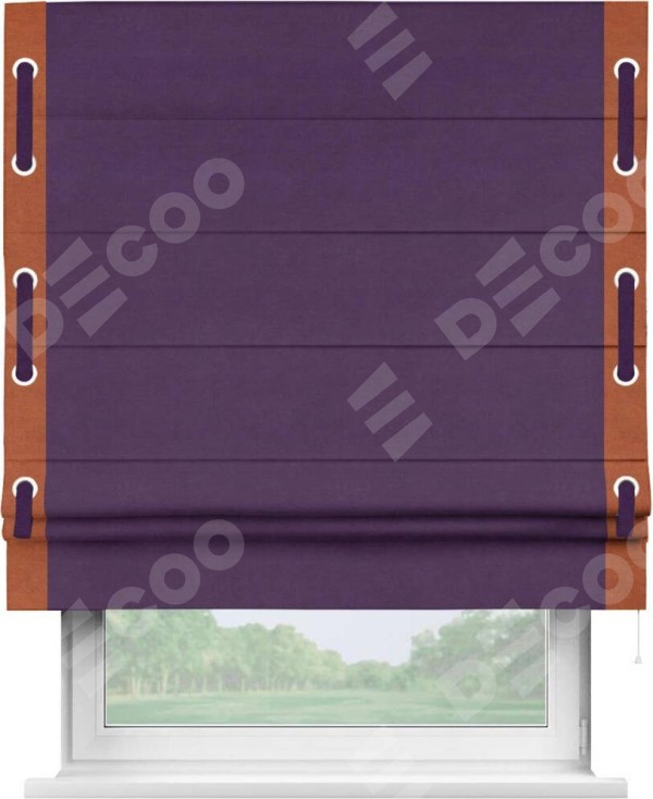 Римская штора «Кортин» с кантом Стрим Дуо (люверсы с пояском), для проема, ткань вельвет темно-фиолетовый