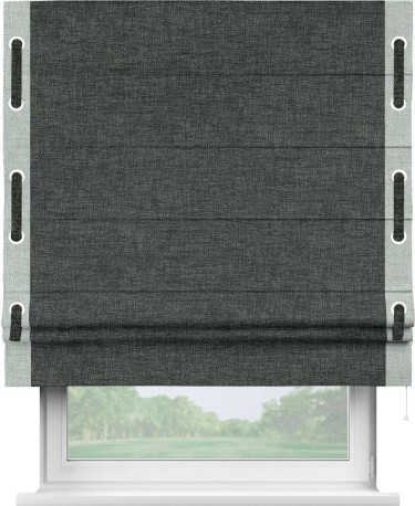 Римская штора «Кортин» с кантом Стрим Дуо (люверсы с пояском), для проема, ткань рогожка димаут, графит