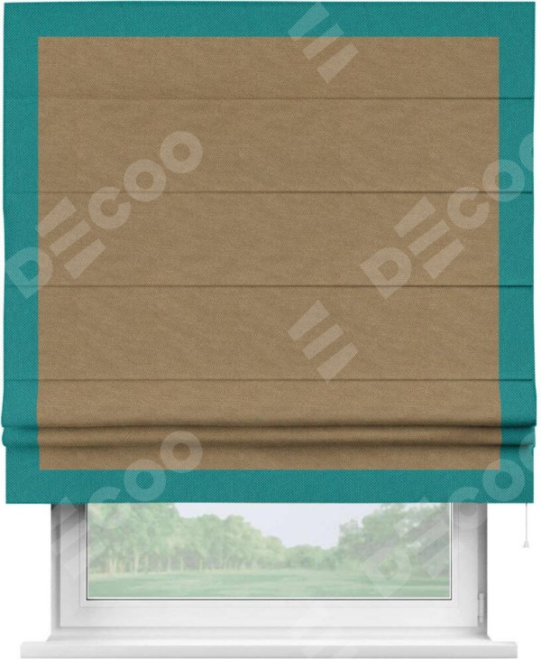 Римская штора «Кортин» с кантом Чесс, для проема, ткань лён димаут, коричневый