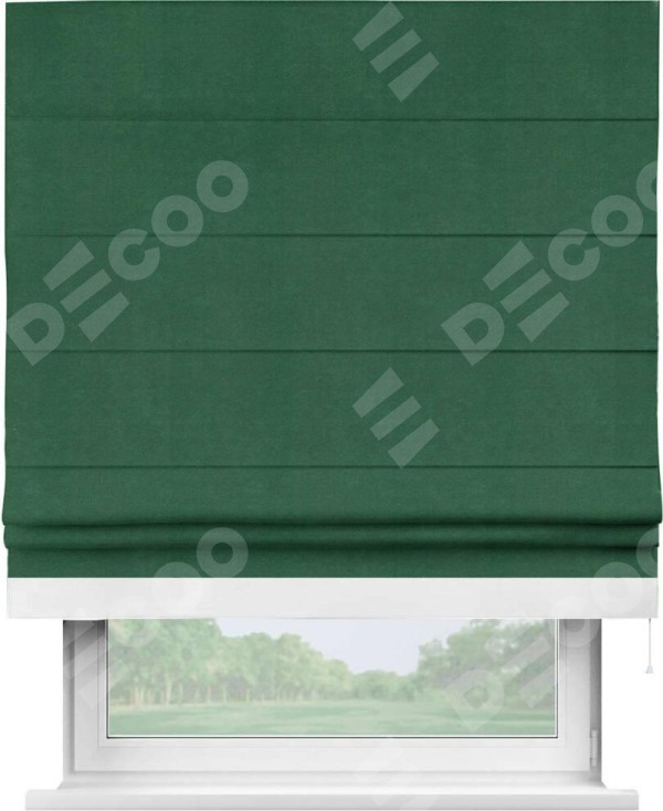Римская штора «Кортин» с кантом Джестер, для проема, ткань вельвет зеленый