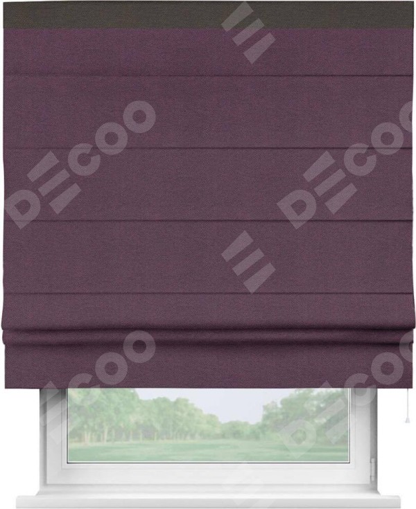 Римская штора «Кортин» с кантом Кинг, для проема, ткань лён димаут, фиолетовый
