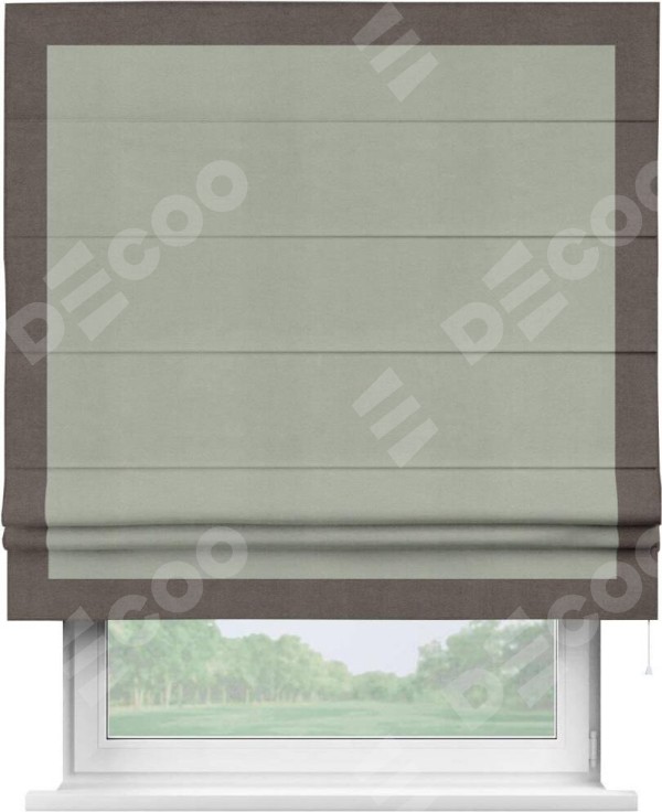 Римская штора «Кортин» с кантом Чесс, для проема, ткань вельвет cветло-серый