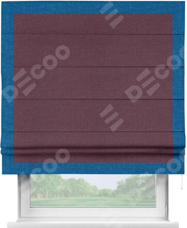 Римская штора «Кортин» с кантом Чесс, для проема, ткань лён фиолетовый