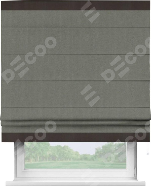 Римская штора «Кортин» с кантом Горизонт, для проема, ткань блэкаут однотонный тёмно-серый