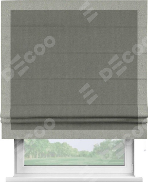 Римская штора «Кортин» с кантом Чесс, для проема, ткань блэкаут однотонный тёмно-серый