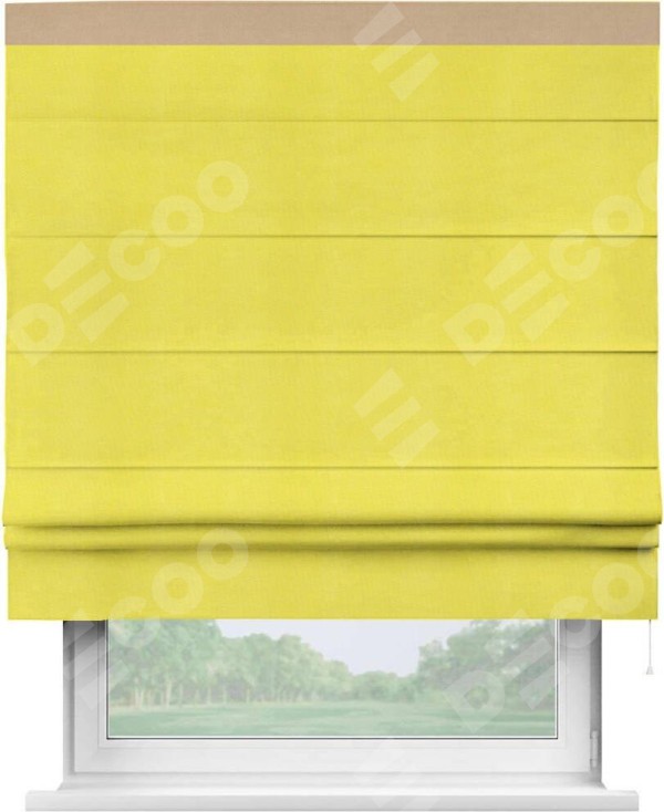 Римская штора «Кортин» с кантом Кинг, для проема, ткань вельвет cветло-желтый