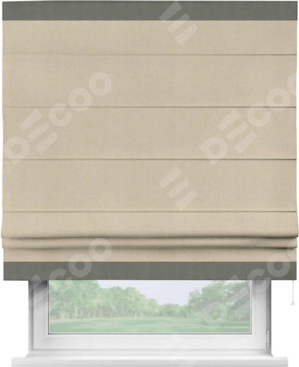 Римская штора «Кортин» с кантом Горизонт, для проема, ткань блэкаут однотонный кофейно-бежевый