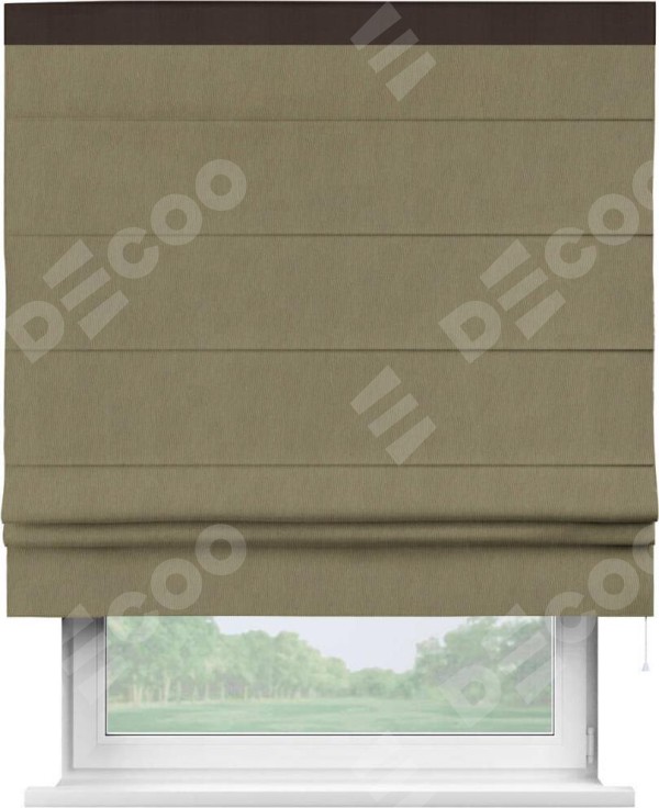 Римская штора «Кортин» с кантом Кинг, для проема, ткань блэкаут однотонный бежево-золотой