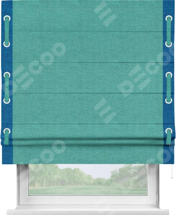 Римская штора «Кортин» с кантом Стрим Дуо (люверсы с пояском), для проема, ткань лён изумрудный