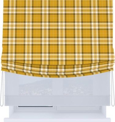Римская штора «Кортин», день-ночь с мягкими складками, «Желто-горчичная клетка»