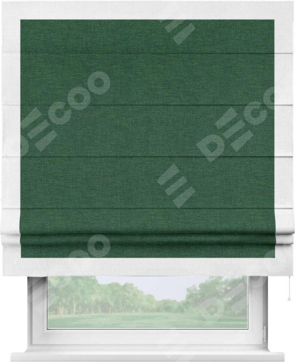 Римская штора «Кортин» с кантом Чесс, для проема, ткань лён серо-зеленый