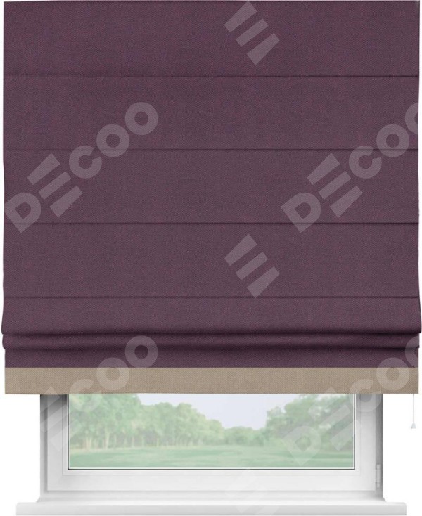 Римская штора «Кортин» с кантом Джестер, для проема, ткань лён димаут, фиолетовый