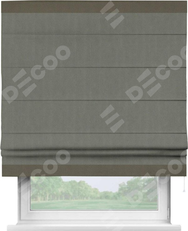 Римская штора «Кортин» с кантом Горизонт, для проема, ткань блэкаут однотонный тёмно-серый