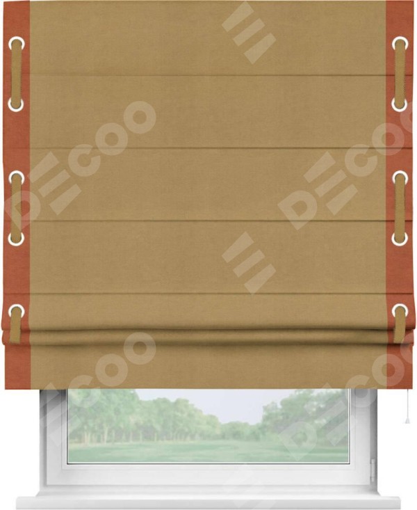 Римская штора «Кортин» с кантом Стрим Дуо (люверсы с пояском), для проема, ткань вельвет горчица