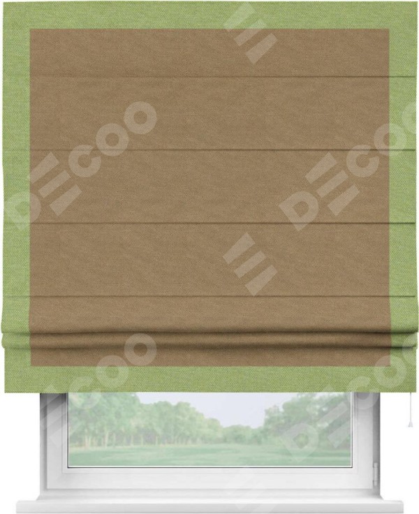 Римская штора «Кортин» с кантом Чесс, для проема, ткань лён димаут, коричневый