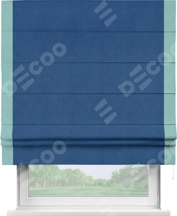 Римская штора «Кортин» с кантом Стрим Дуо, для проема, ткань вельвет синий