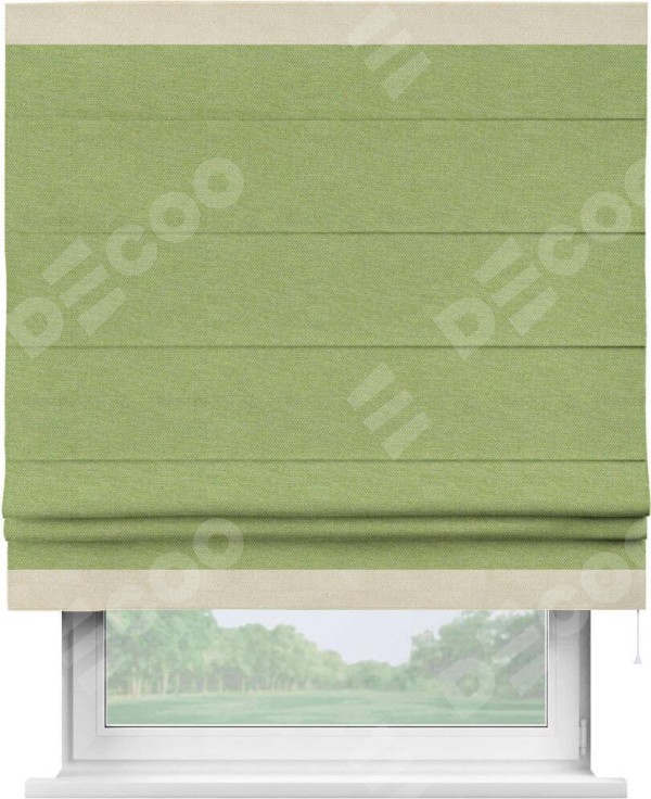 Римская штора «Кортин» с кантом Горизонт, для проема, ткань лён димаут, салатовый