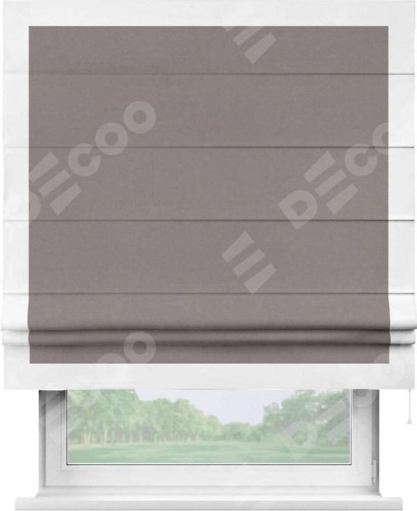 Римская штора «Кортин» с кантом Чесс, для проема, ткань вельвет темно-бежевый