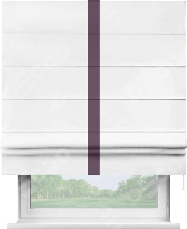 Римская штора «Кортин» с кантом Хайвэй, для проема, ткань однотонная белоснежная