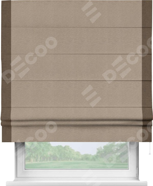 Римская штора «Кортин» с кантом Стрим Дуо, для проема, ткань лён димаут, светло-бежевый
