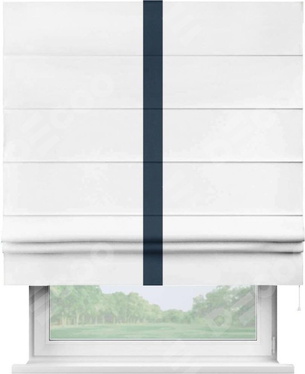 Римская штора «Кортин» с кантом Хайвэй, для проема, ткань однотонная белоснежная