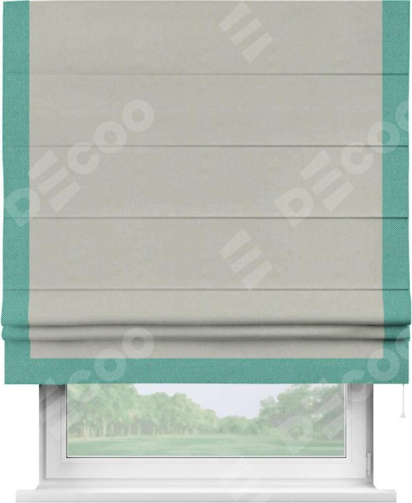 Римская штора «Кортин» с кантом Виктория, для проема, ткань лён димаут, светло-серый