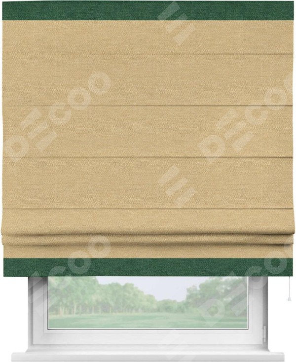 Римская штора «Кортин» с кантом Горизонт, для проема, ткань лён темно-бежевый